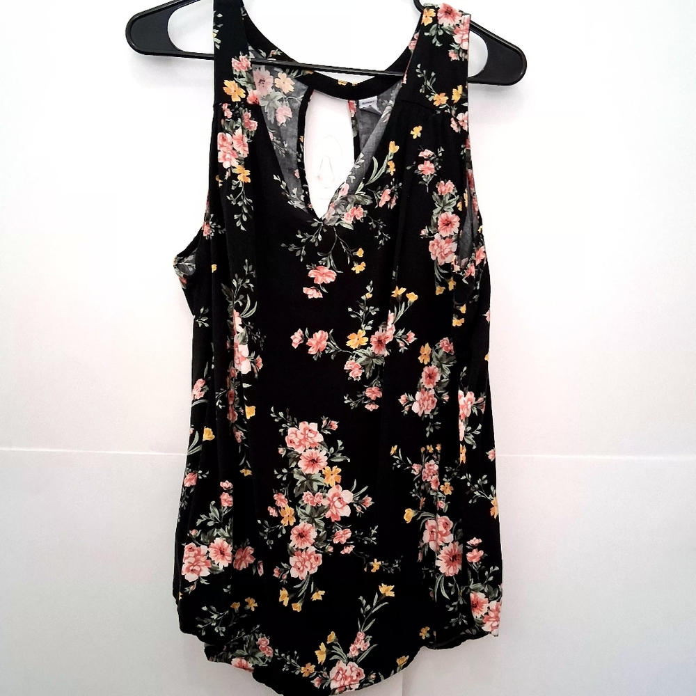 OLD NAVY Black With Orange Flowers Tank Top Size XXL Fit 1X